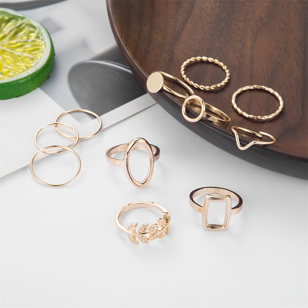 11pc Retro Golden Geometric Stackable Ring Set — Unique Gift